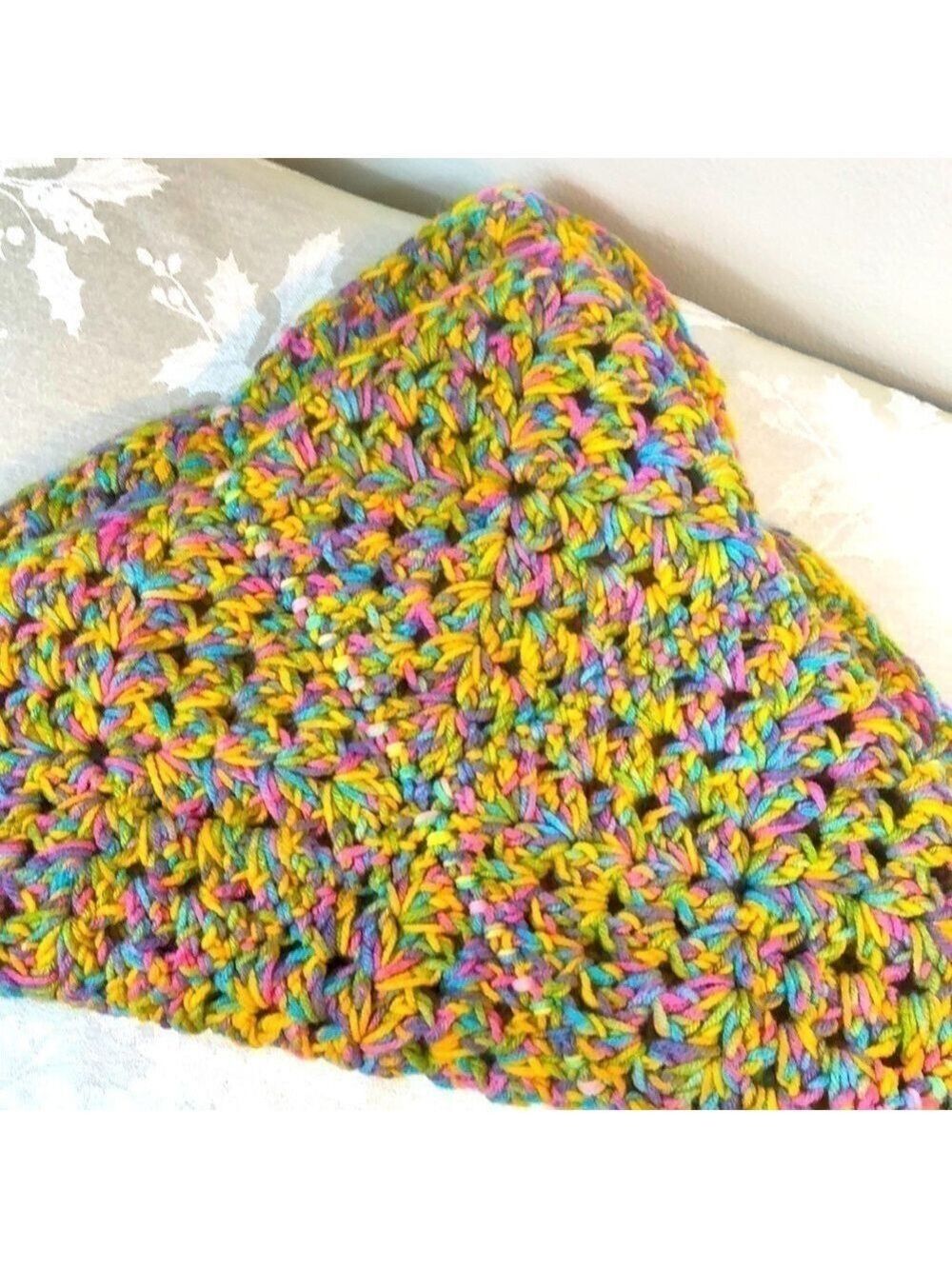 Hand Knit Blanket Table Runner Multicoloured Small